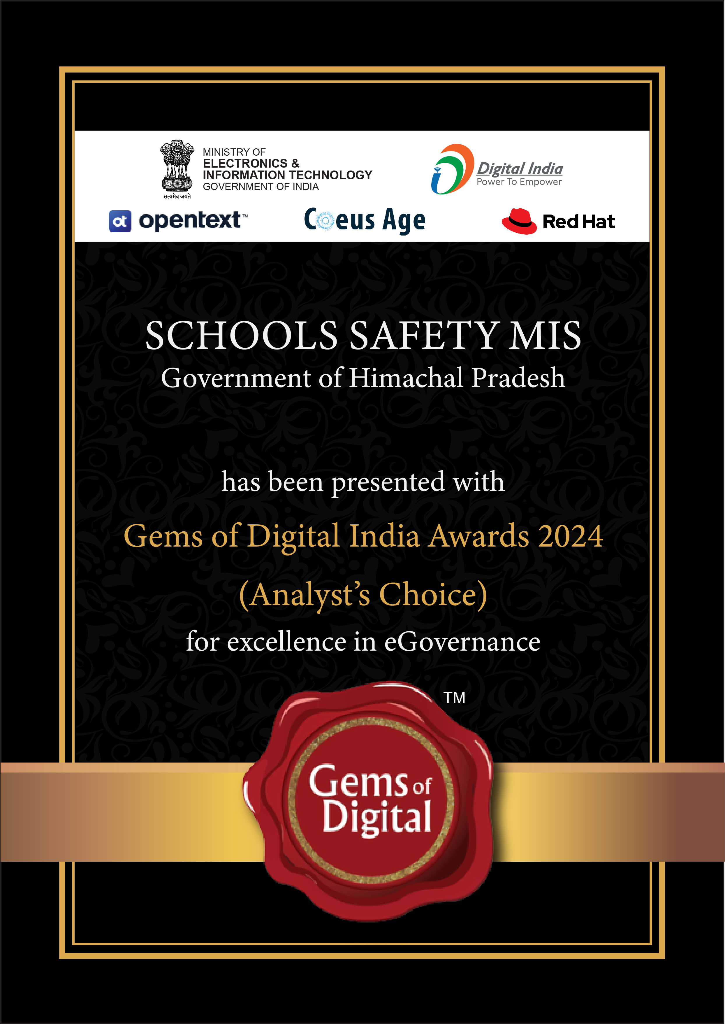 Gems of Digital India Award 2024 (Analyst’s Choice) for School Safety MIS