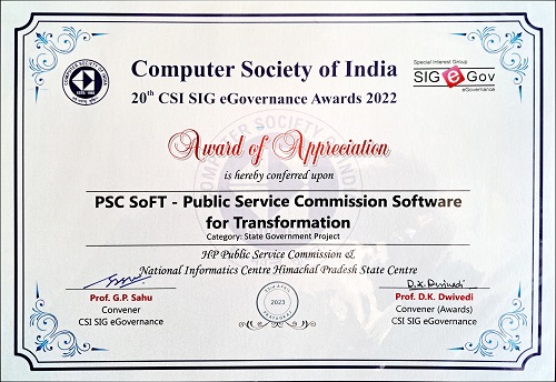 CSI Award of Appreciation for PSC SoFT