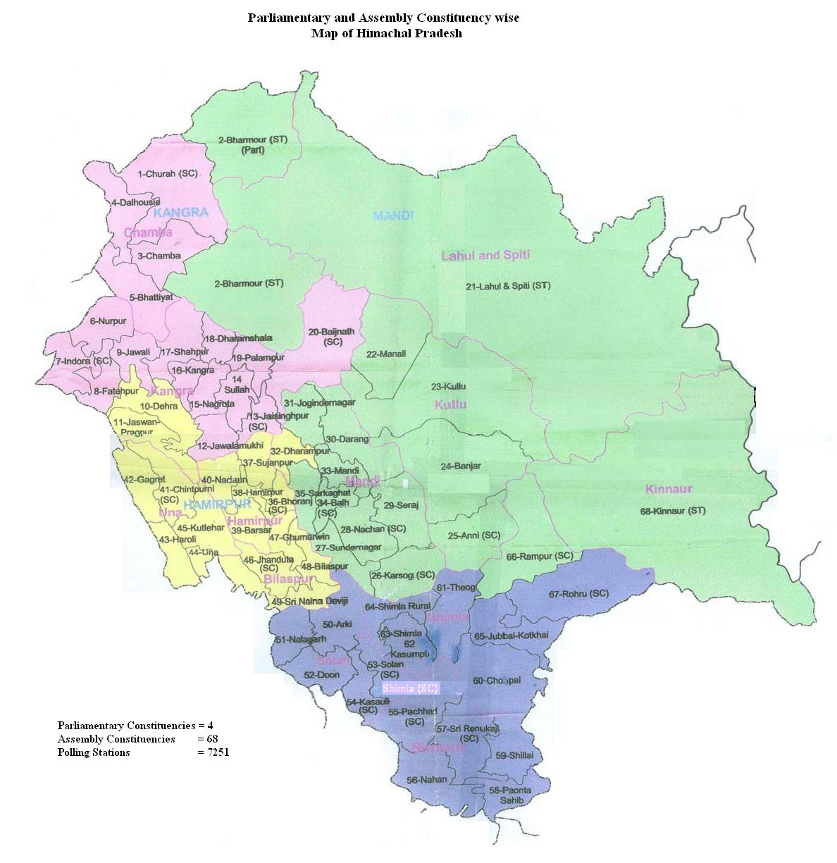 detailed himachal pradesh political map Map Parliamentary Assembly Constituencies Of Hp Election detailed himachal pradesh political map